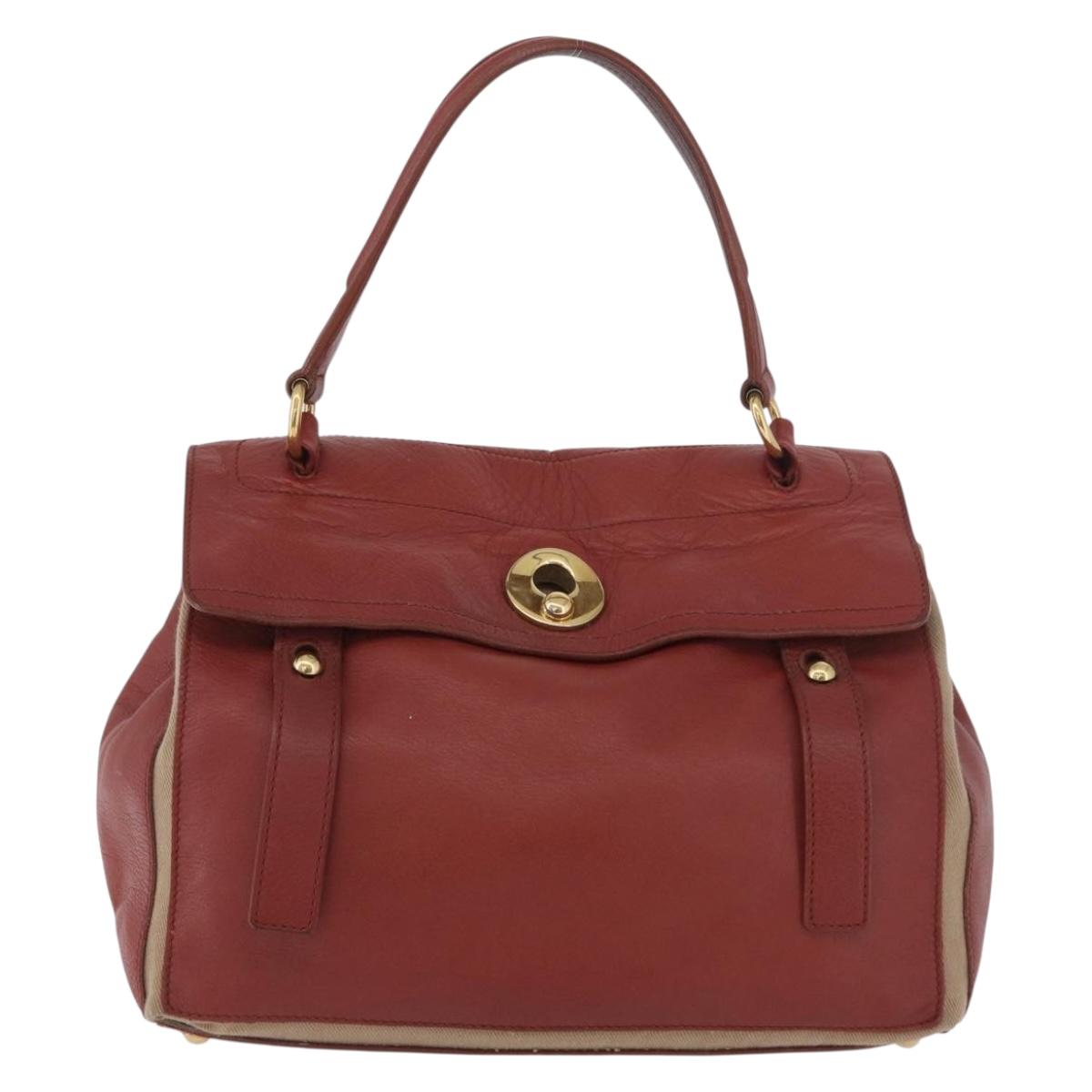 SAINT LAURENT Muse Toe Hand Bag Leather Red Gold Auth BSZ046