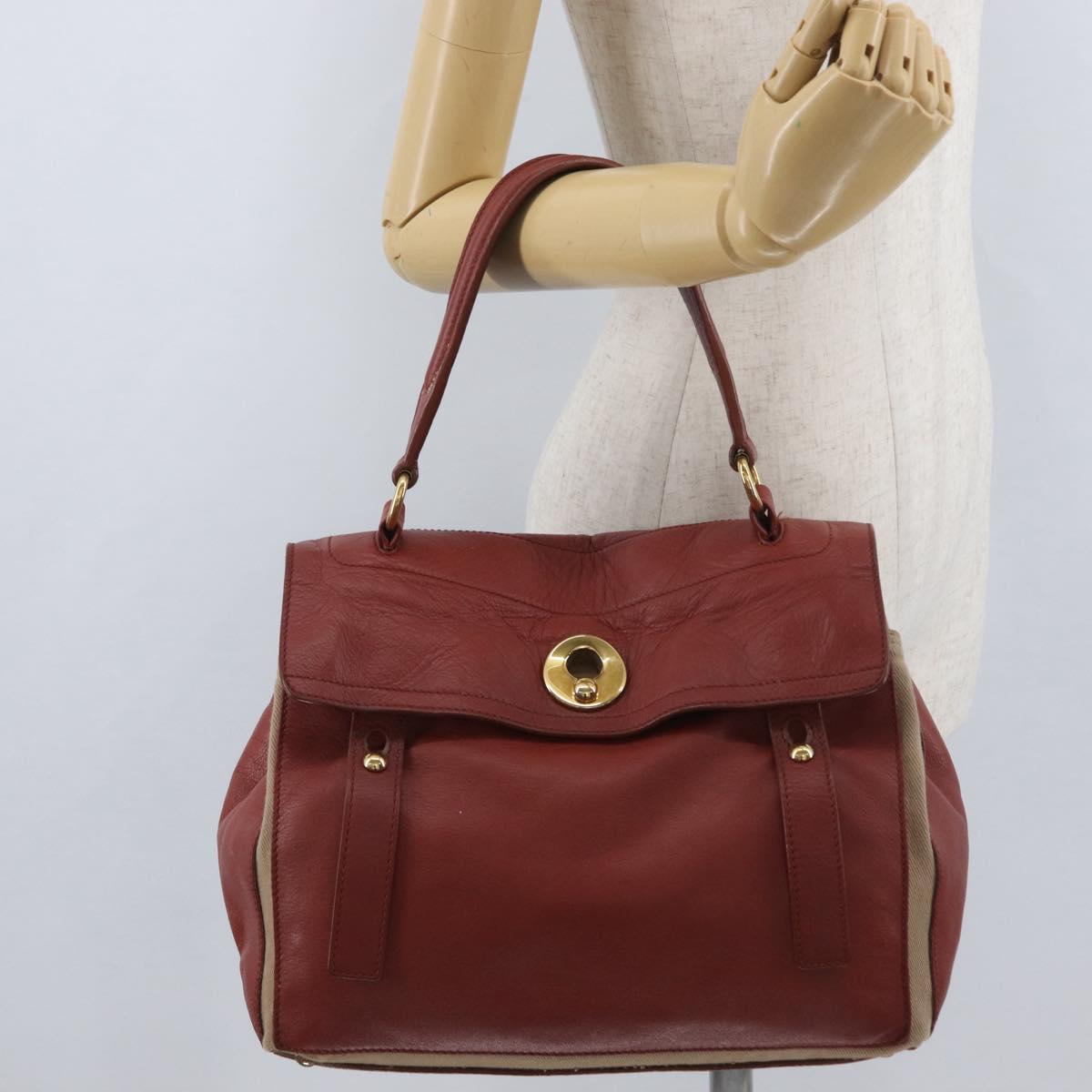 SAINT LAURENT Muse Toe Hand Bag Leather Red Gold Auth BSZ046