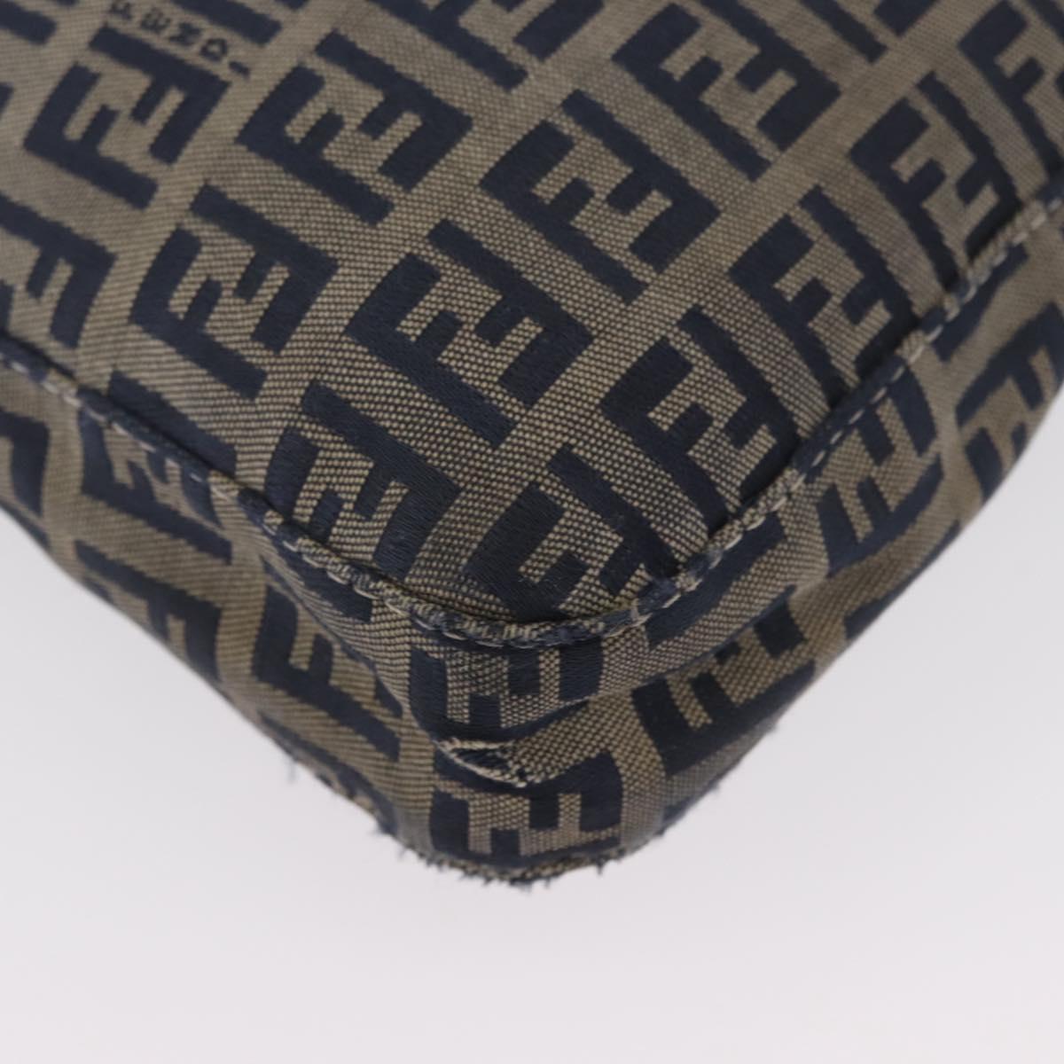 FENDI Zucchino Canvas Mamma Baguette Hand Bag Navy Silver Auth BSZ047