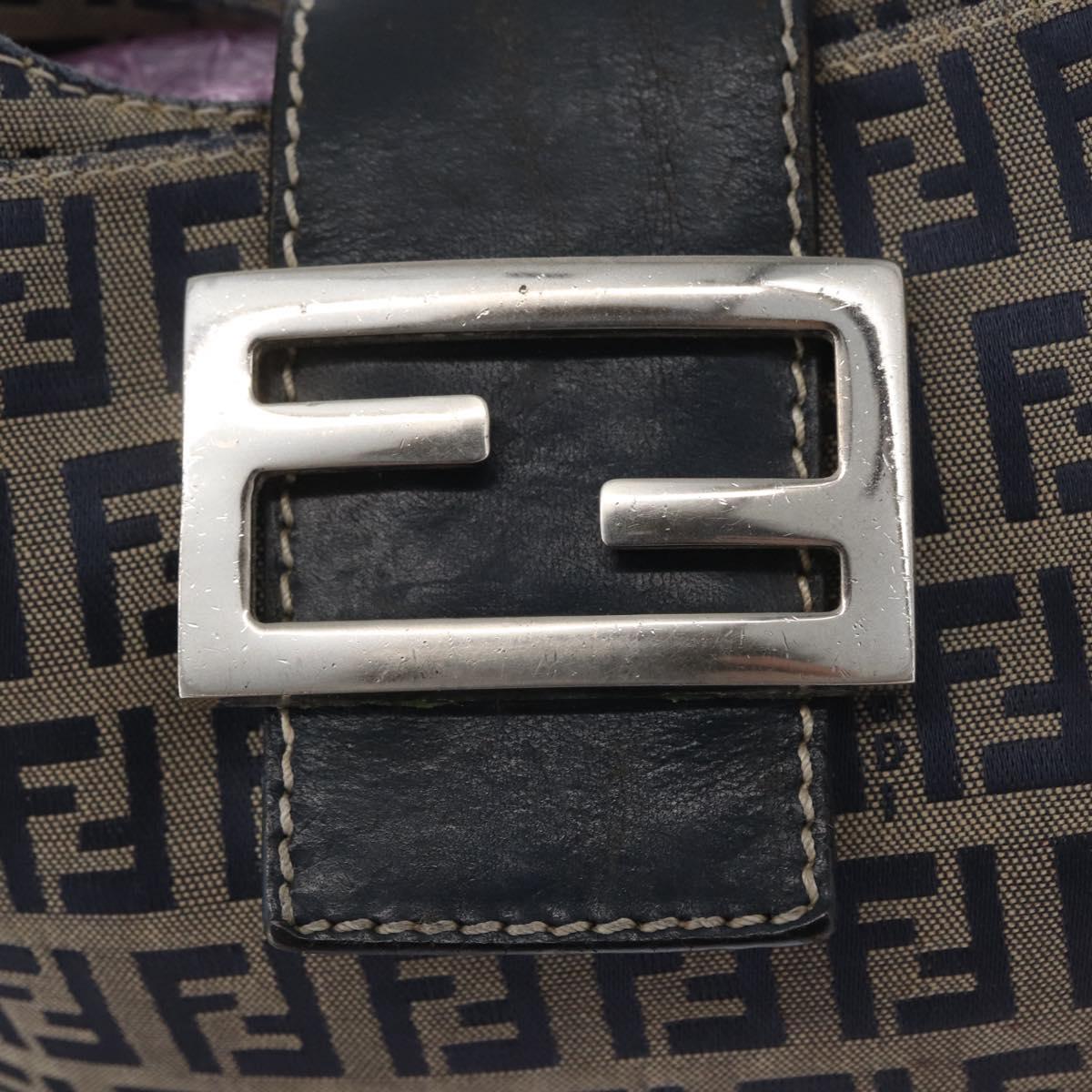 FENDI Zucchino Canvas Mamma Baguette Hand Bag Navy Silver Auth BSZ047