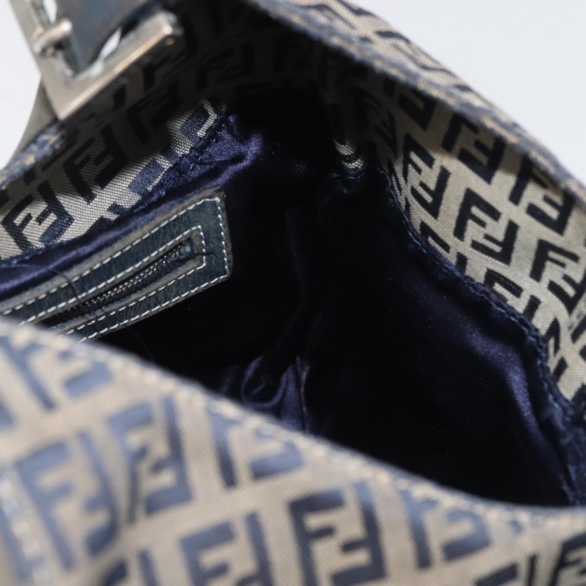FENDI Zucchino Canvas Mamma Baguette Hand Bag Navy Silver Auth BSZ047