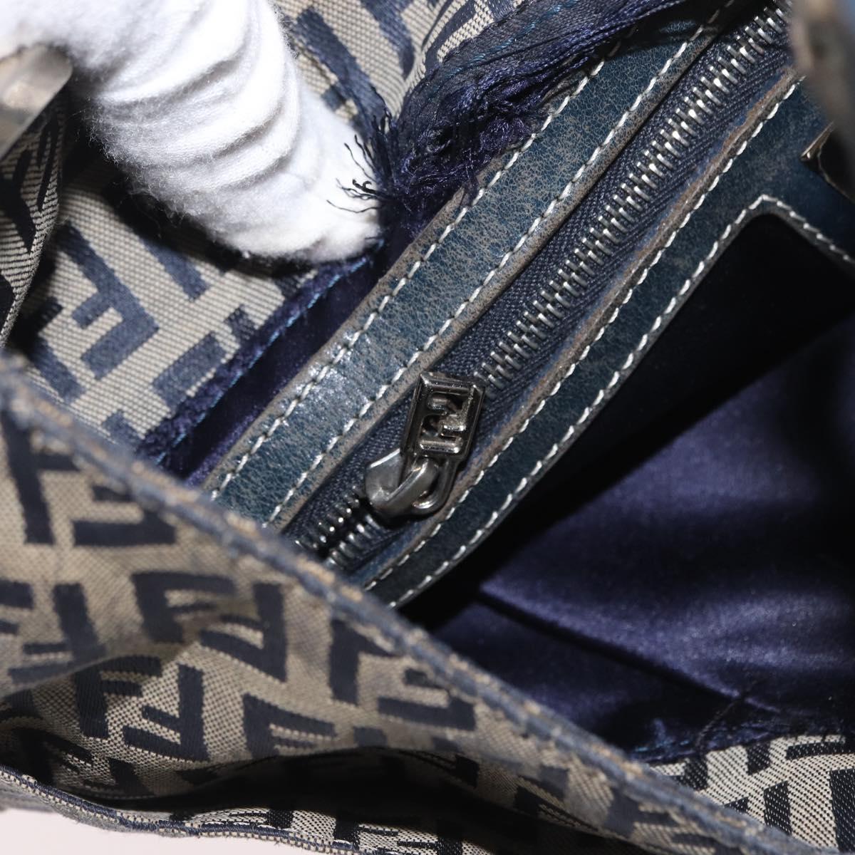 FENDI Zucchino Canvas Mamma Baguette Hand Bag Navy Silver Auth BSZ047