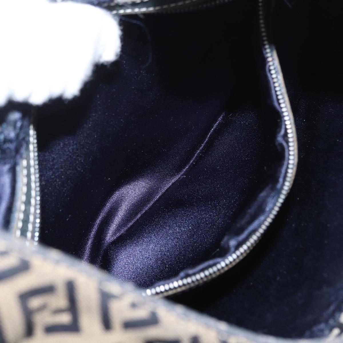 FENDI Zucchino Canvas Mamma Baguette Hand Bag Navy Silver Auth BSZ047