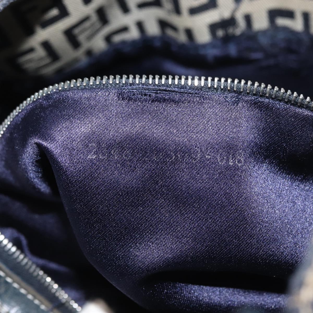 FENDI Zucchino Canvas Mamma Baguette Hand Bag Navy Silver Auth BSZ047