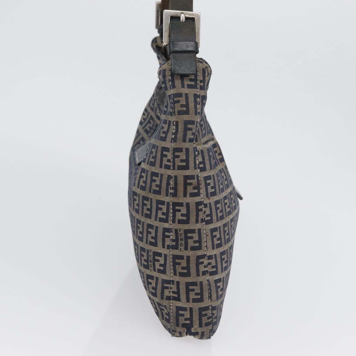 FENDI Zucchino Canvas Mamma Baguette Hand Bag Navy Silver Auth BSZ047