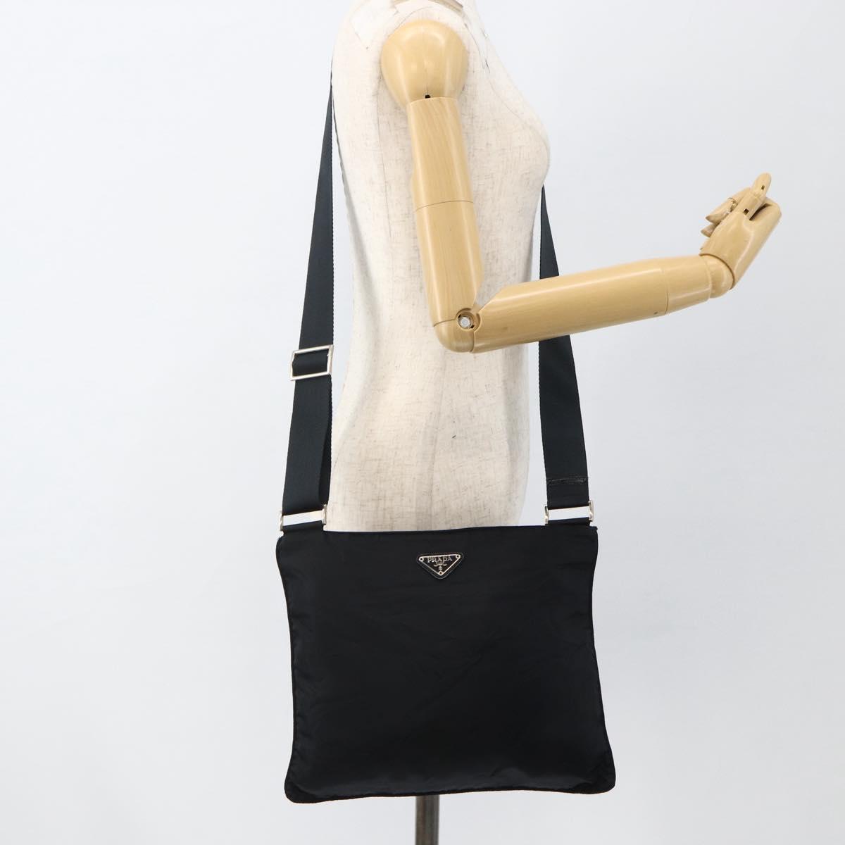 PRADA Shoulder Bag Nylon Black Silver Auth BSZ052