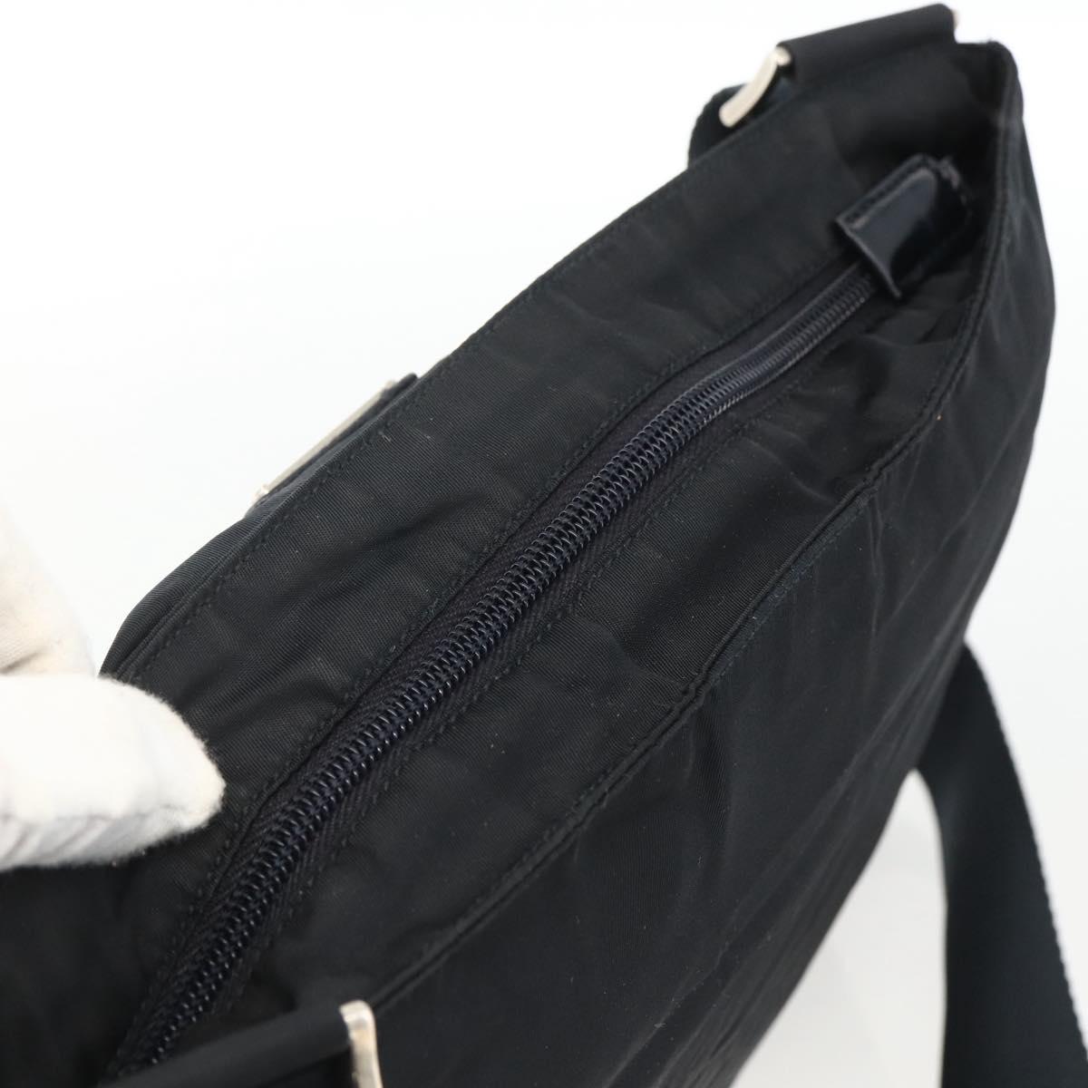 PRADA Shoulder Bag Nylon Black Silver Auth BSZ052