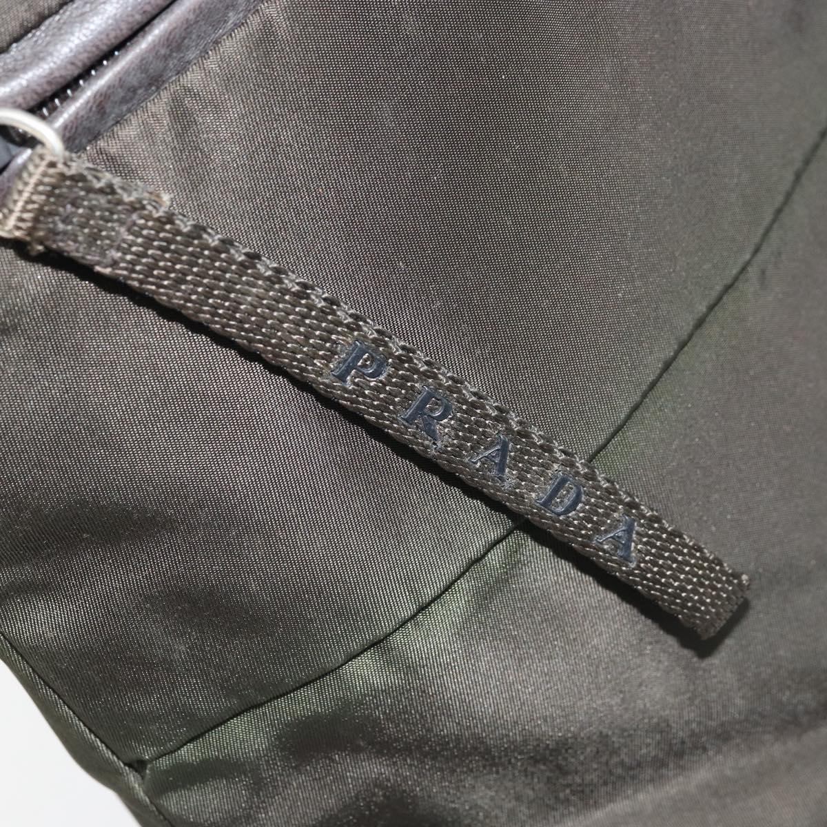 PRADA Shoulder Bag Nylon Khaki Silver Auth BSZ053