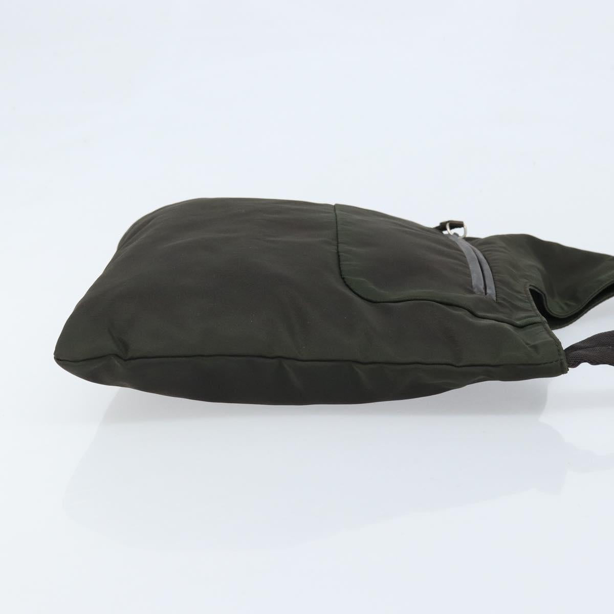 PRADA Shoulder Bag Nylon Khaki Silver Auth BSZ053