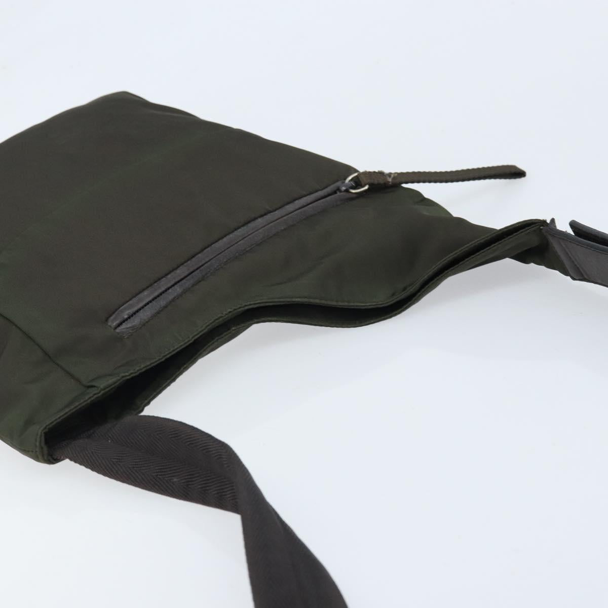 PRADA Shoulder Bag Nylon Khaki Silver Auth BSZ053