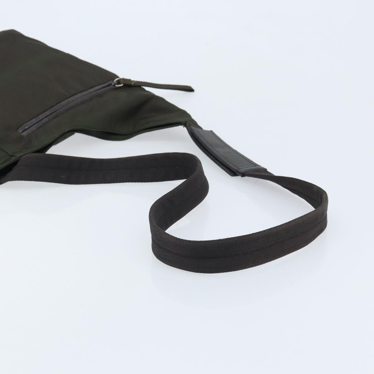 PRADA Shoulder Bag Nylon Khaki Silver Auth BSZ053
