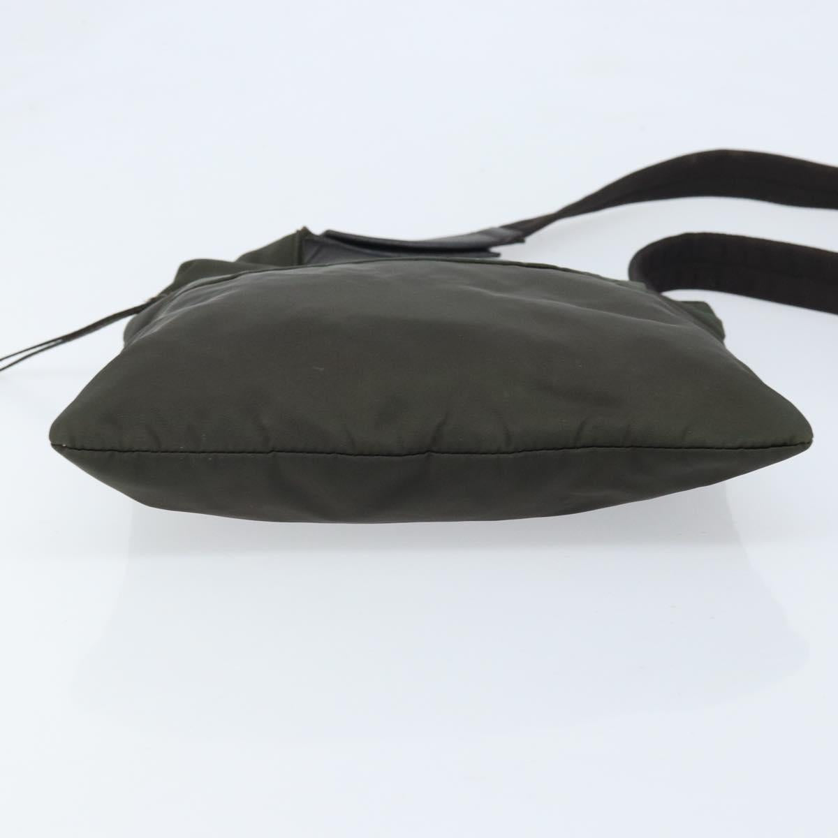 PRADA Shoulder Bag Nylon Khaki Silver Auth BSZ053