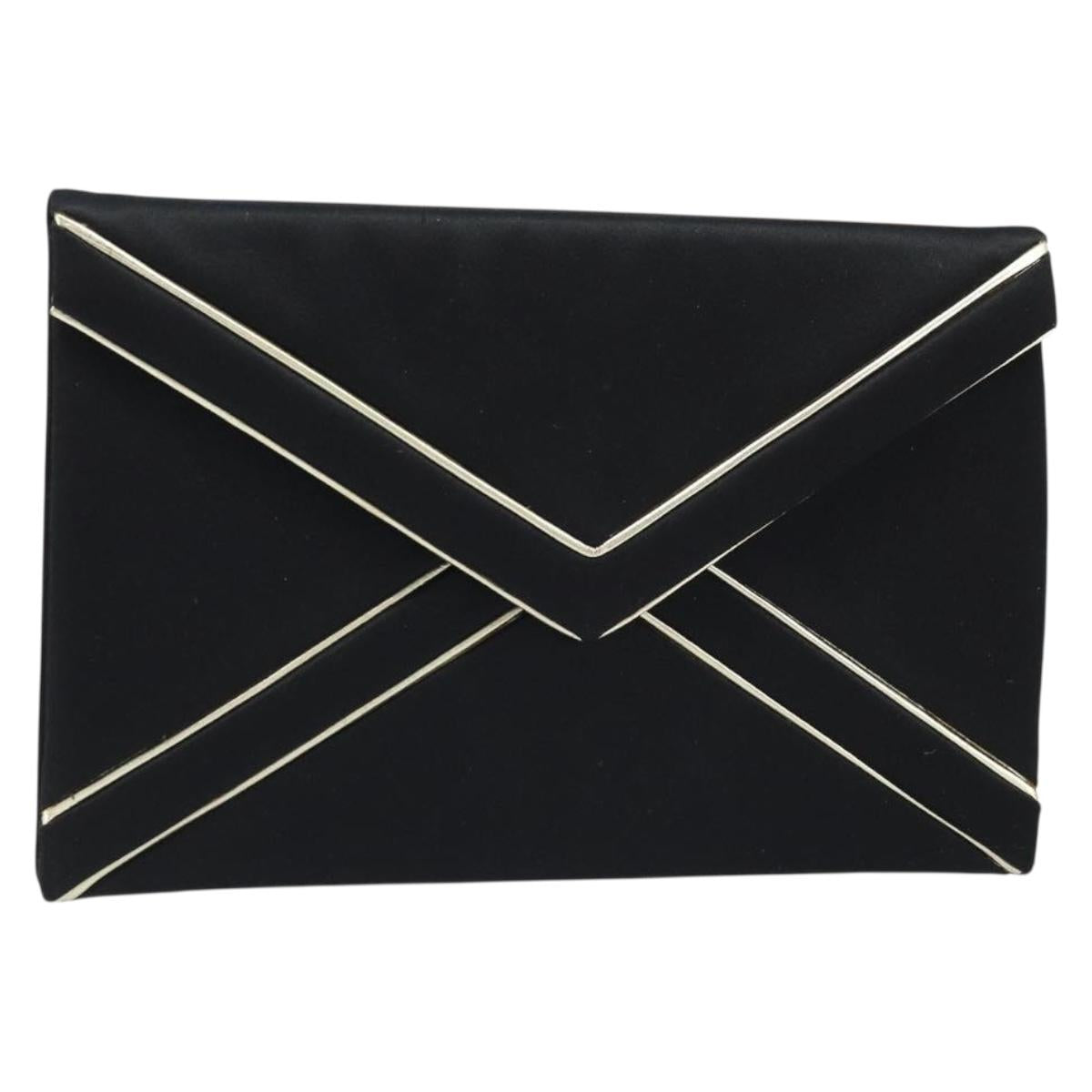 SAINT LAURENT Clutch Bag Satin Black Gold Auth BSZ059