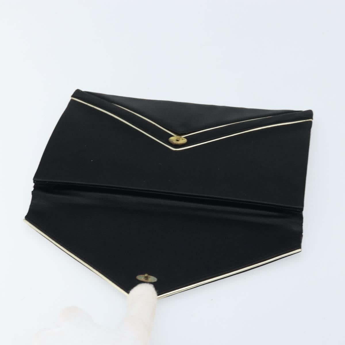 SAINT LAURENT Clutch Bag Satin Black Gold Auth BSZ059