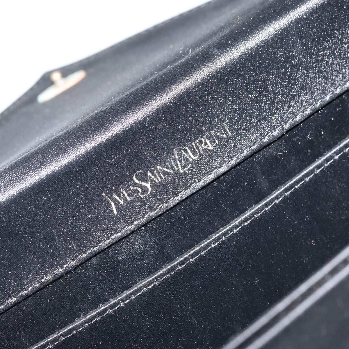 SAINT LAURENT Clutch Bag Satin Black Gold Auth BSZ059