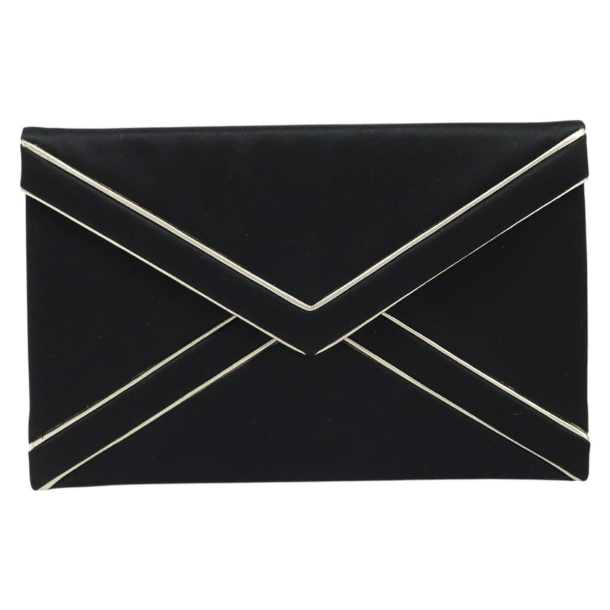 SAINT LAURENT Clutch Bag Satin Black Gold Auth BSZ059