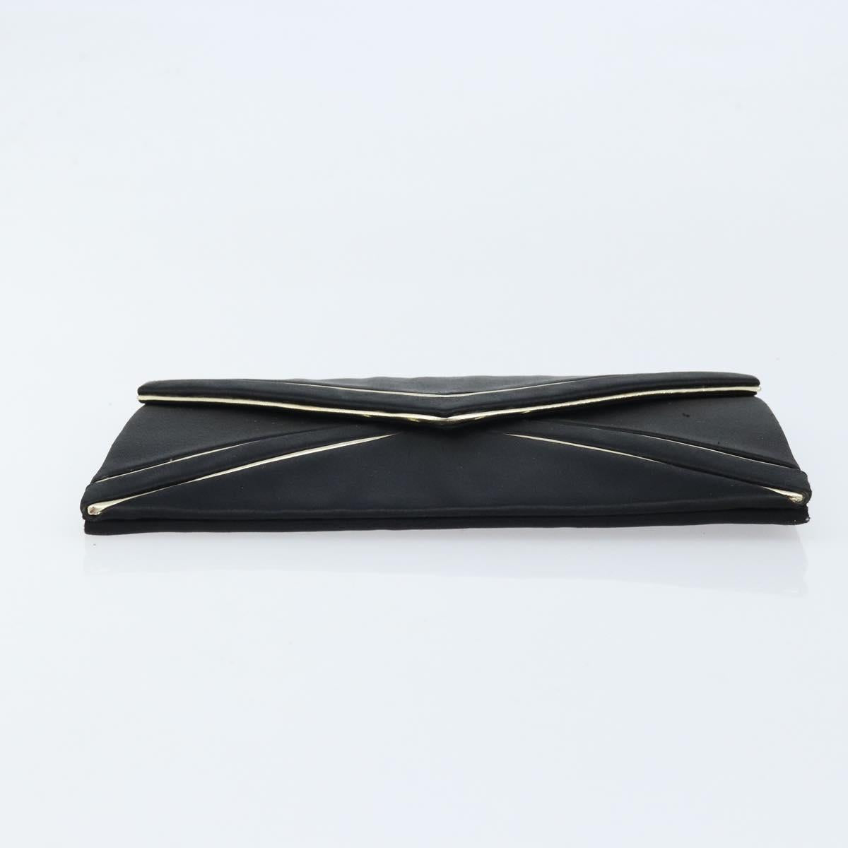 SAINT LAURENT Clutch Bag Satin Black Gold Auth BSZ059