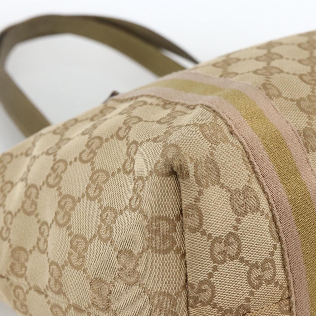 GUCCI GG Canvas Sherry Line Tote Bag Beige Gold 137396 Auth BSZ069