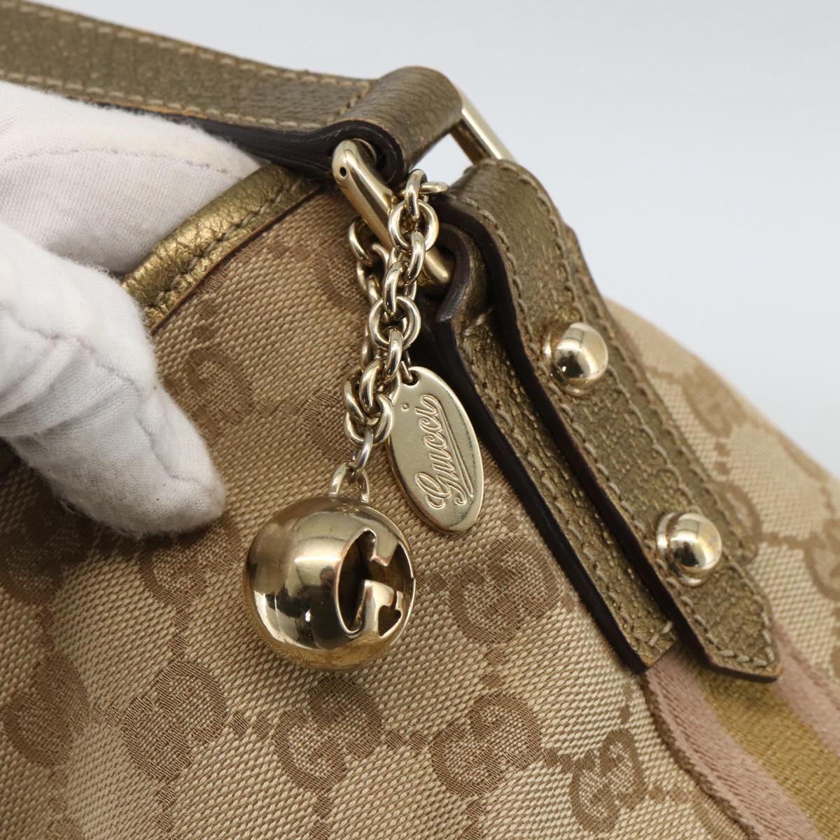 GUCCI GG Canvas Sherry Line Tote Bag Beige Gold 137396 Auth BSZ069