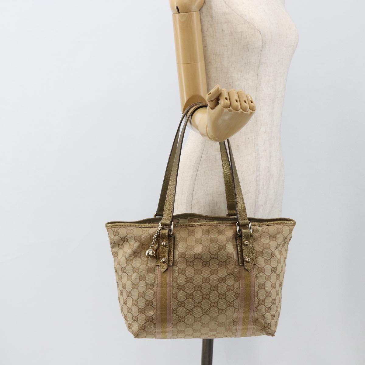 GUCCI GG Canvas Sherry Line Tote Bag Beige Gold 137396 Auth BSZ069