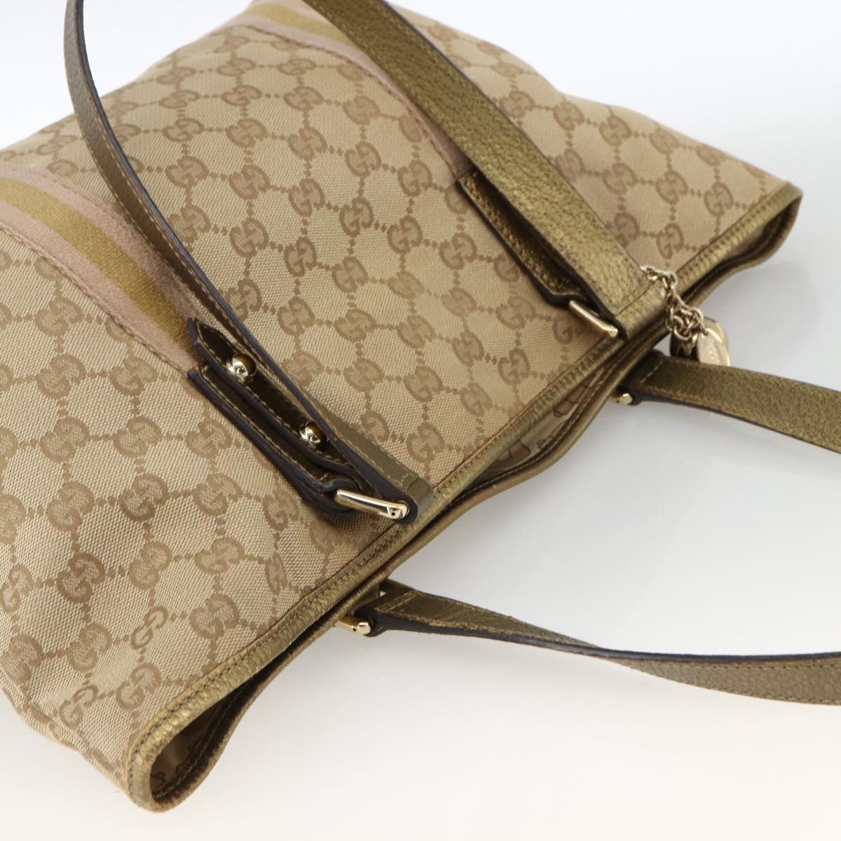 GUCCI GG Canvas Sherry Line Tote Bag Beige Gold 137396 Auth BSZ069