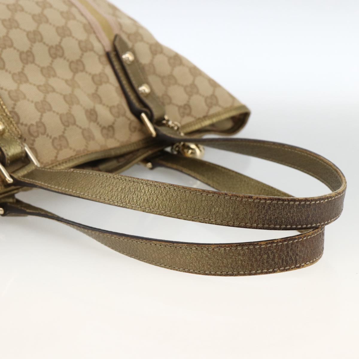 GUCCI GG Canvas Sherry Line Tote Bag Beige Gold 137396 Auth BSZ069