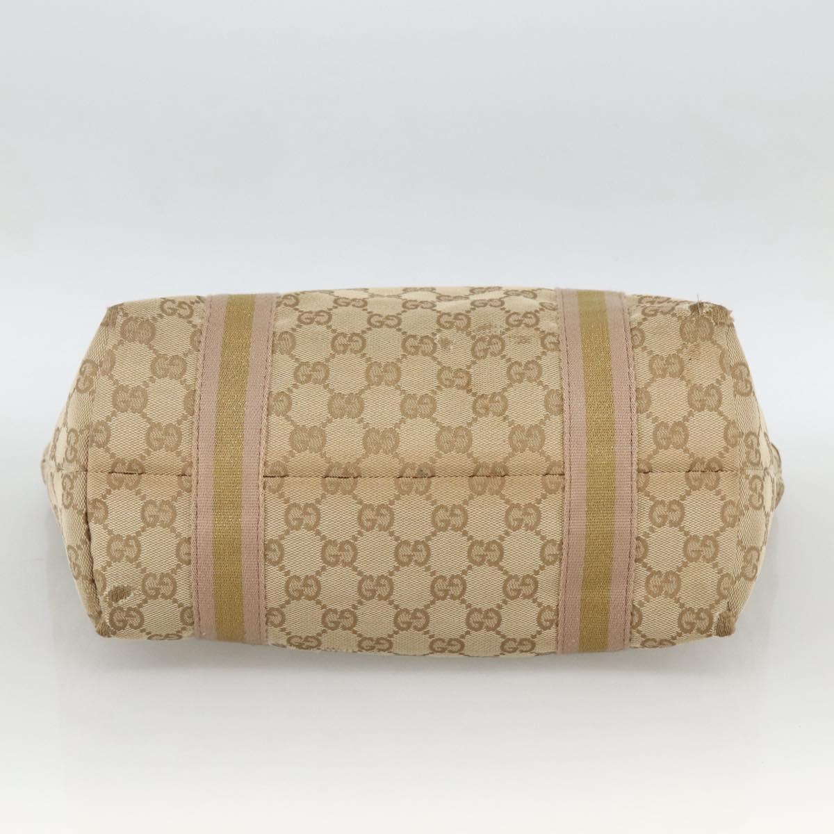 GUCCI GG Canvas Sherry Line Tote Bag Beige Gold 137396 Auth BSZ069
