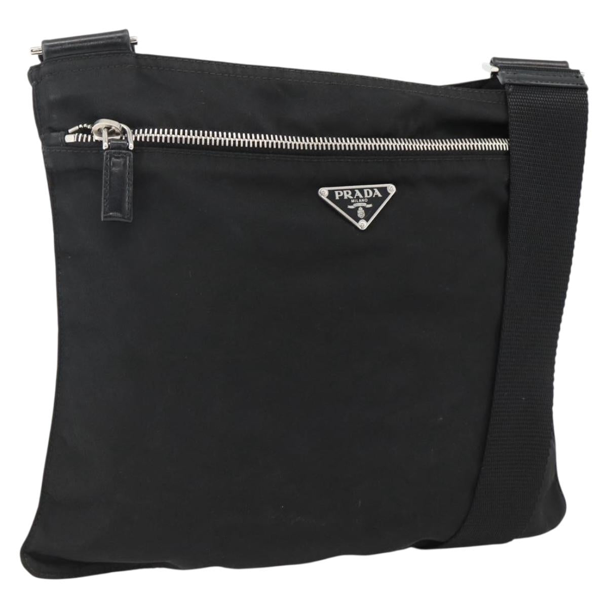 PRADA Shoulder Bag Nylon Black Silver Auth BSZ071