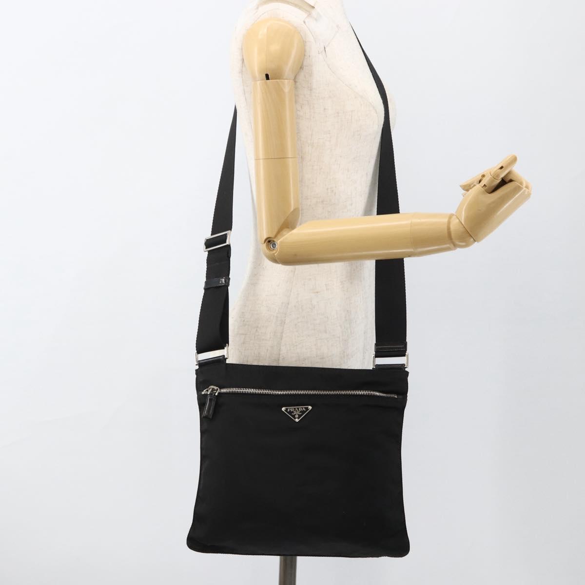 PRADA Shoulder Bag Nylon Black Silver Auth BSZ071