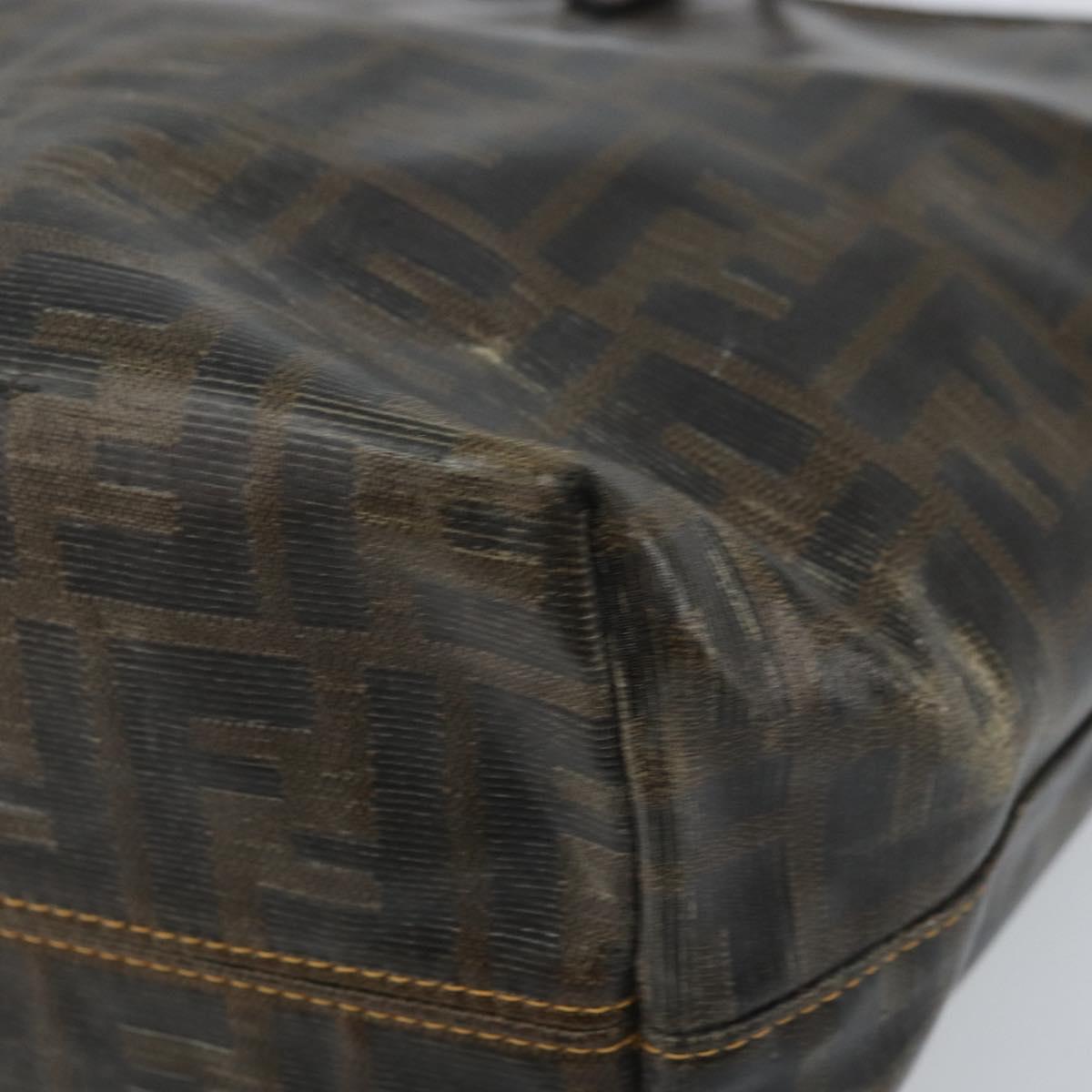 FENDI Zucca Canvas Tote Bag Coated Canvas Brown Black Auth BSZ076
