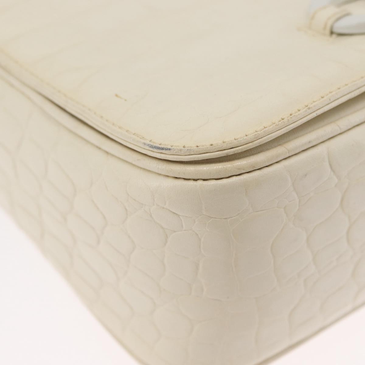 Salvatore Ferragamo Gancini Shoulder Bag Embossed leather White Gold Auth BSZ079