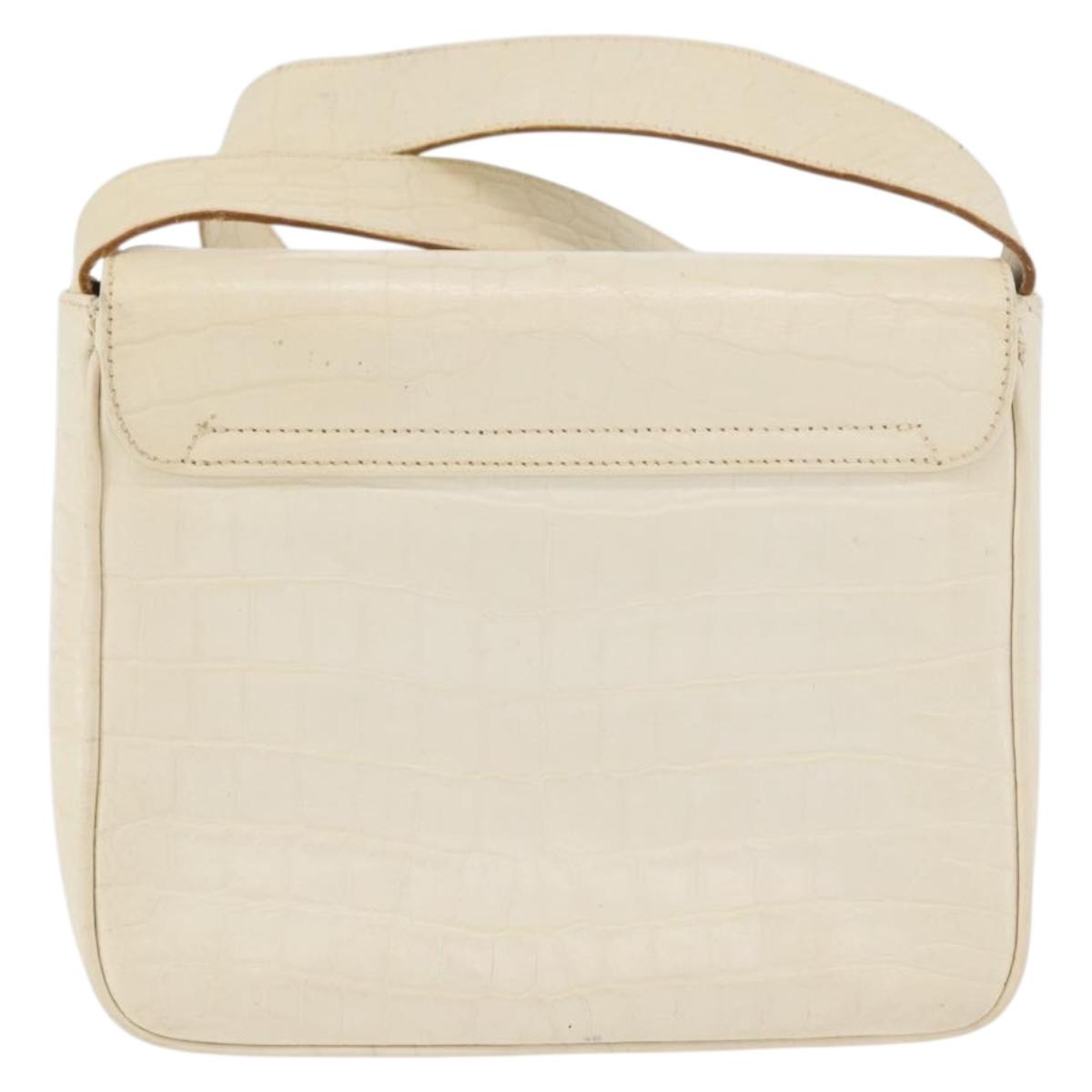 Salvatore Ferragamo Gancini Shoulder Bag Embossed leather White Gold Auth BSZ079