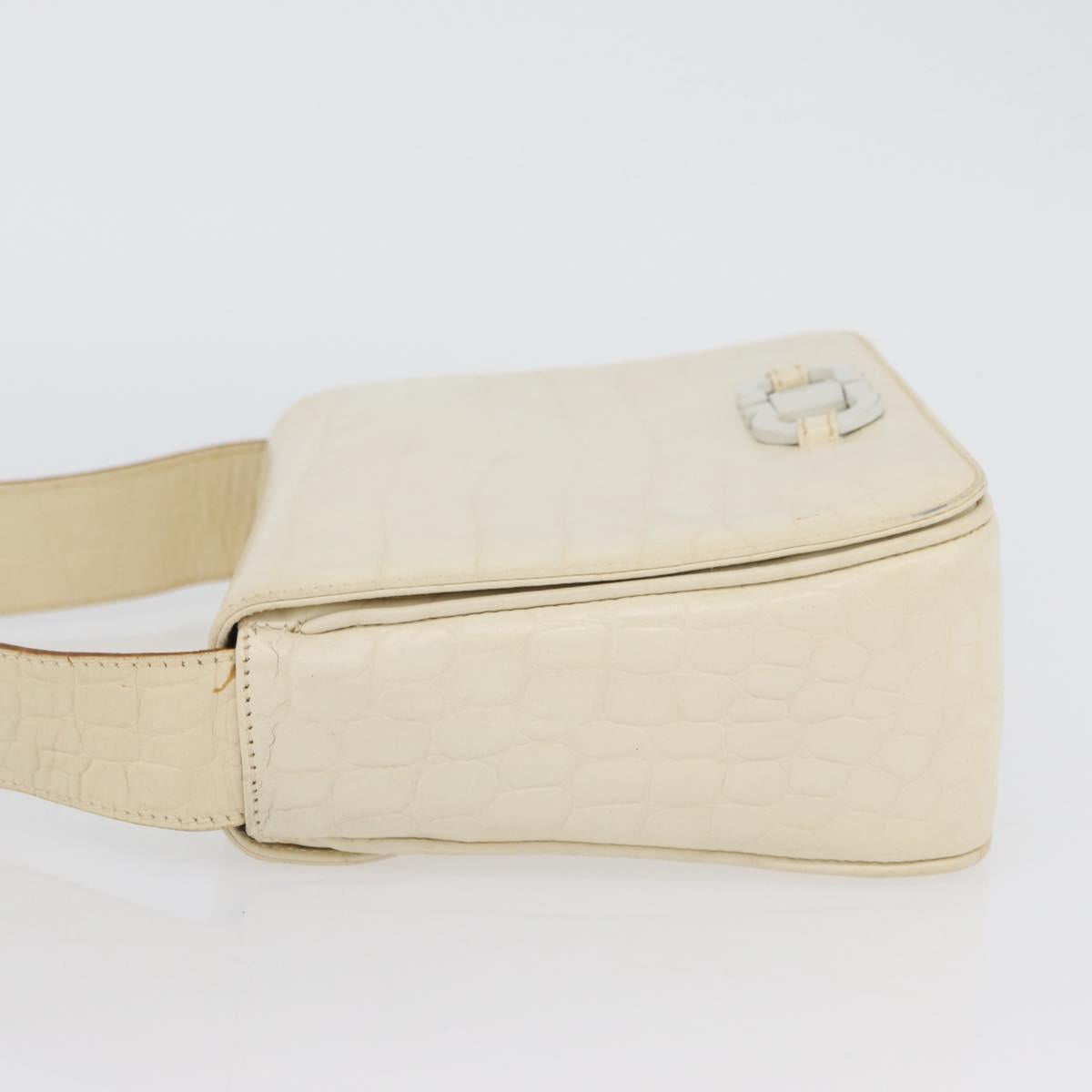 Salvatore Ferragamo Gancini Shoulder Bag Embossed leather White Gold Auth BSZ079