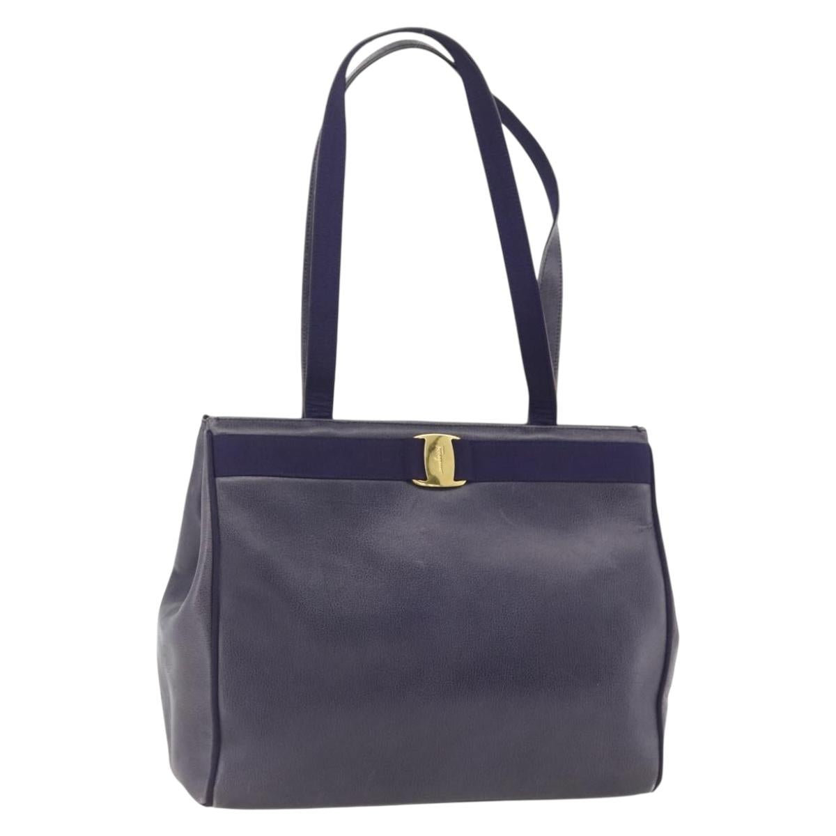 Salvatore Ferragamo Vala Tote Bag Leather Purple Gold Auth BSZ080