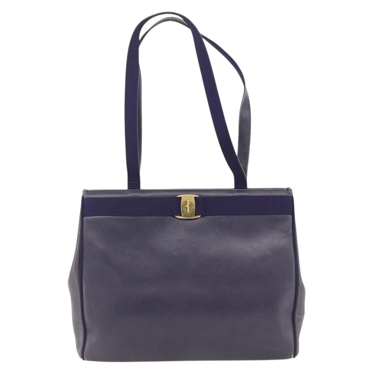 Salvatore Ferragamo Vala Tote Bag Leather Purple Gold Auth BSZ080