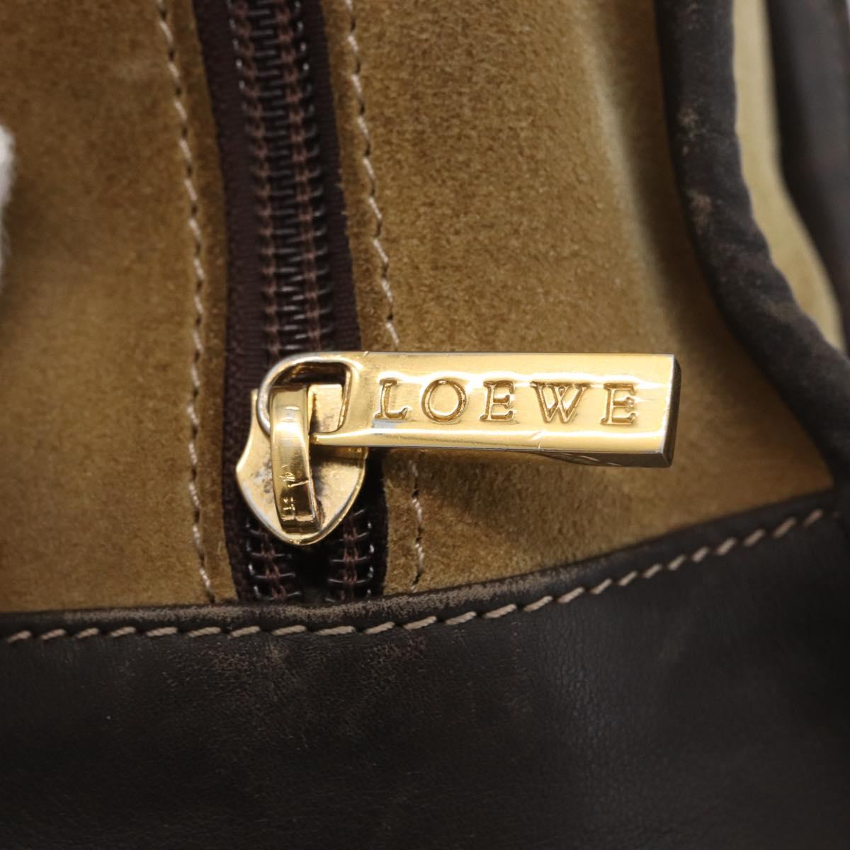 LOEWE Anagram Americana 28 Hand Bag Suede Leather Beige Gold Auth BSZ081