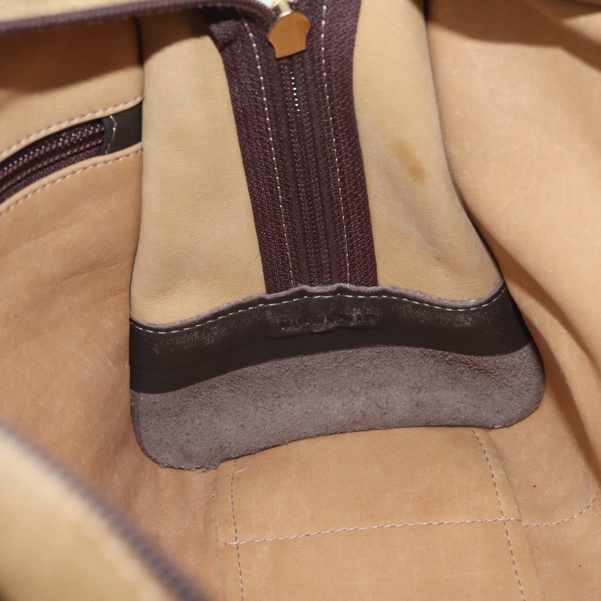 LOEWE Anagram Americana 28 Hand Bag Suede Leather Beige Gold Auth BSZ081