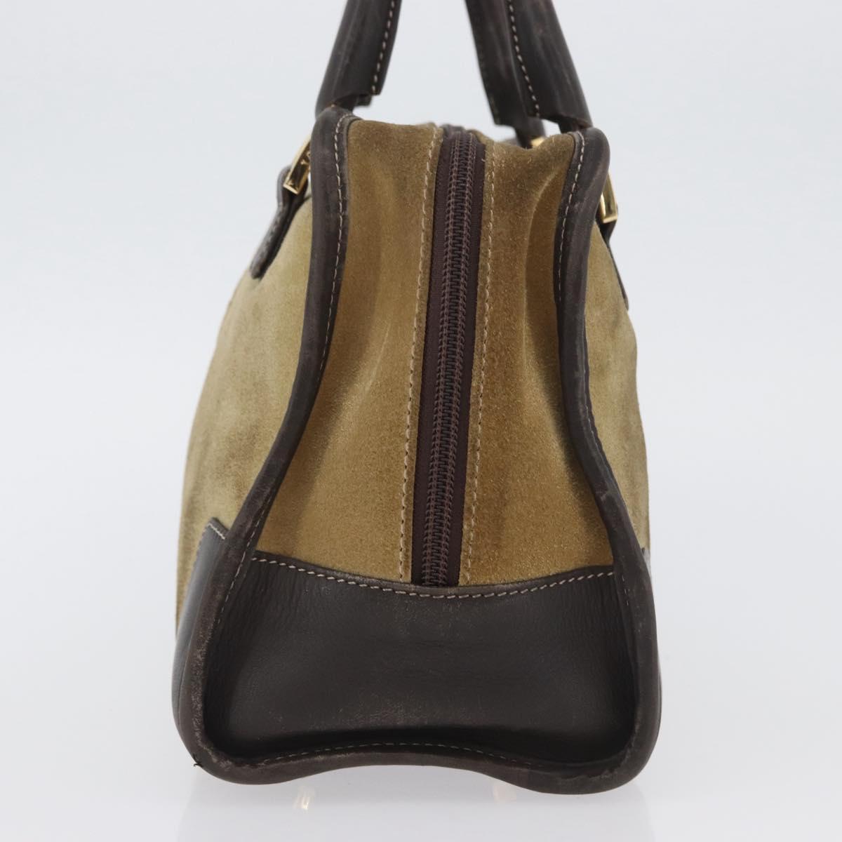LOEWE Anagram Americana 28 Hand Bag Suede Leather Beige Gold Auth BSZ081