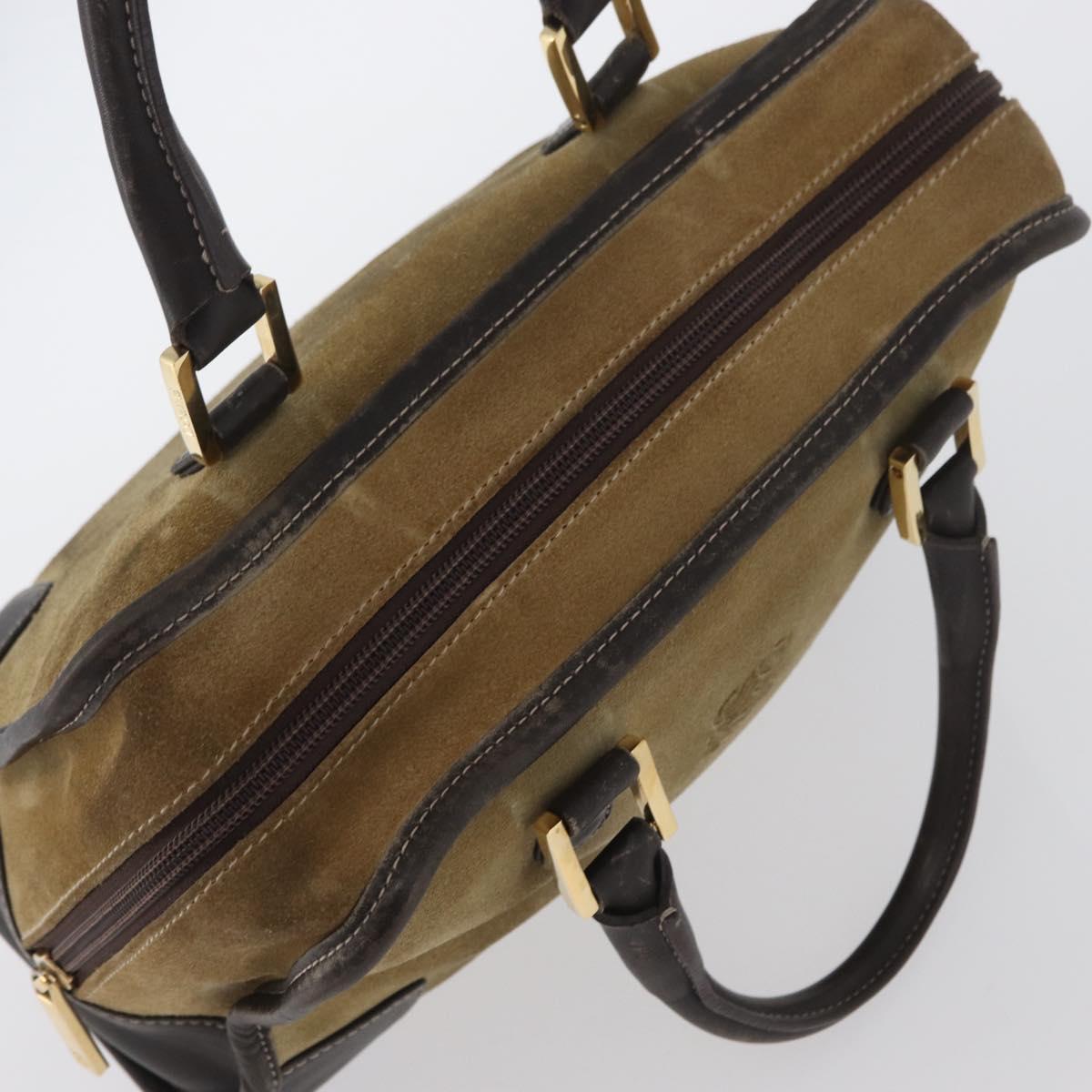 LOEWE Anagram Americana 28 Hand Bag Suede Leather Beige Gold Auth BSZ081