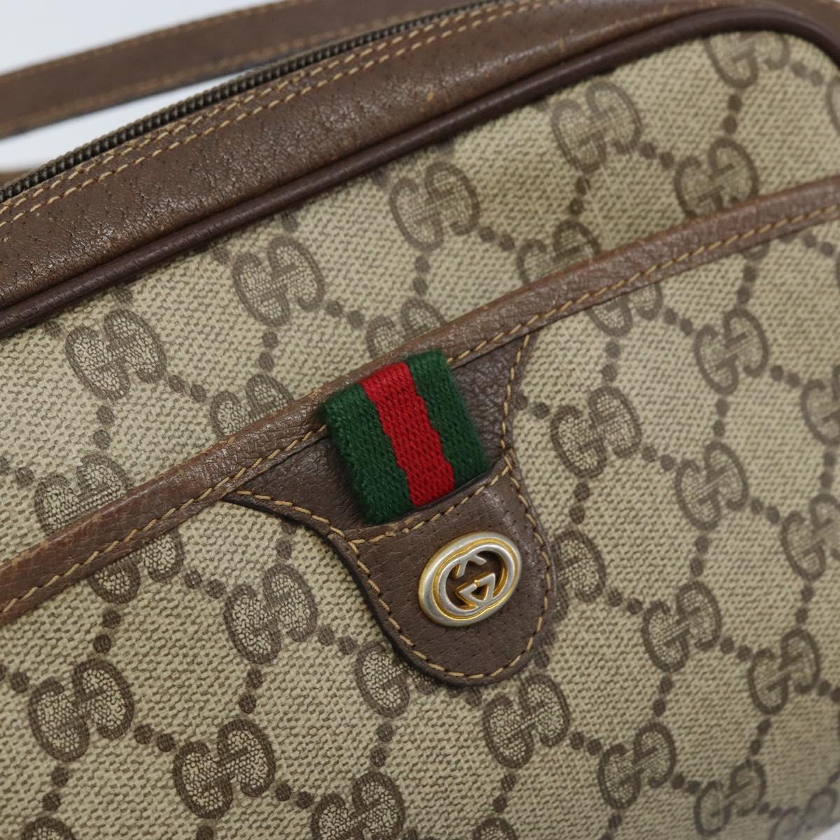 GUCCI GG Supreme Web Sherry Line Bag PVC Beige Gold 116 02 089 Auth BSZ082