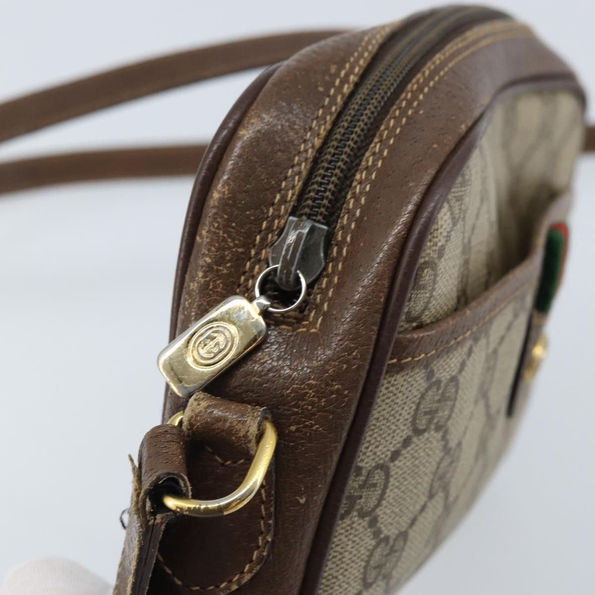 GUCCI GG Supreme Web Sherry Line Bag PVC Beige Gold 116 02 089 Auth BSZ082