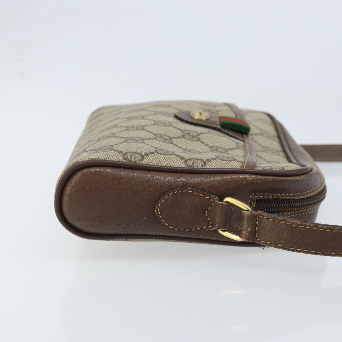GUCCI GG Supreme Web Sherry Line Bag PVC Beige Gold 116 02 089 Auth BSZ082