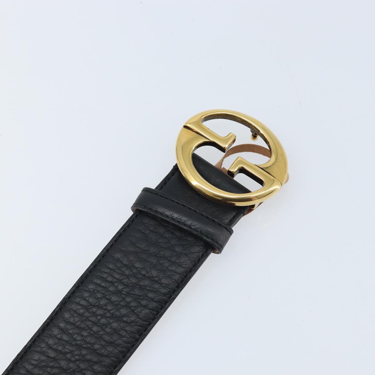 GUCCI Belt Leather 39"" Black Gold 245884 214351 85 34 Auth BSZ094