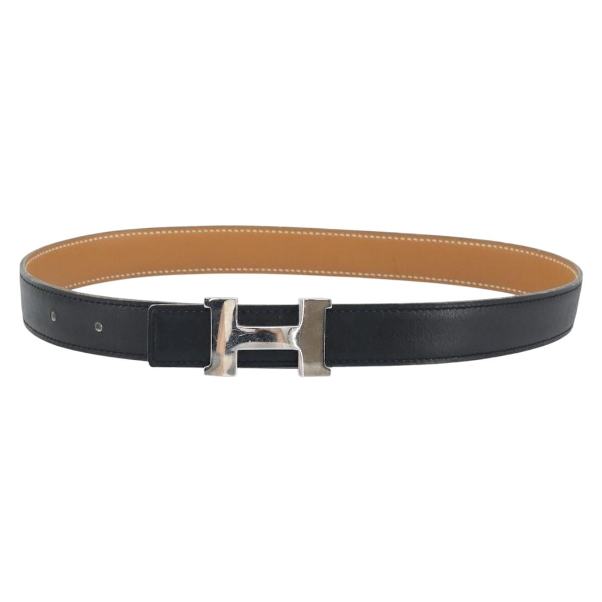 HERMES Constance Mini Reversible Belt Leather 29.1"" Black Auth BSZ097