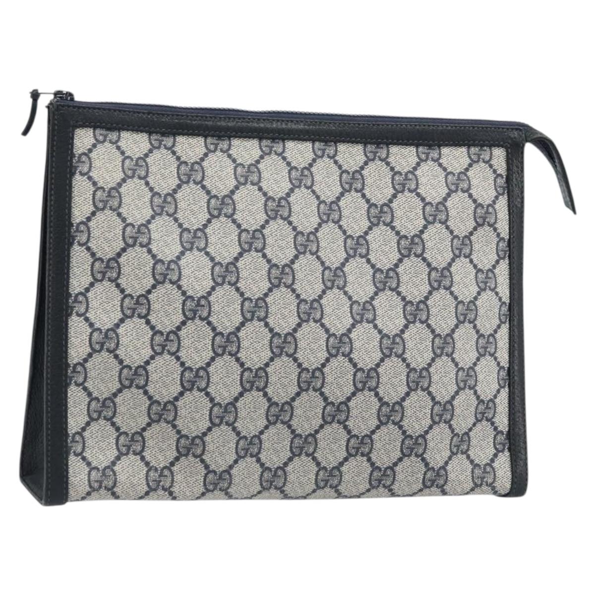 GUCCI GG Supreme Clutch Bag PVC Navy Auth BSZ101