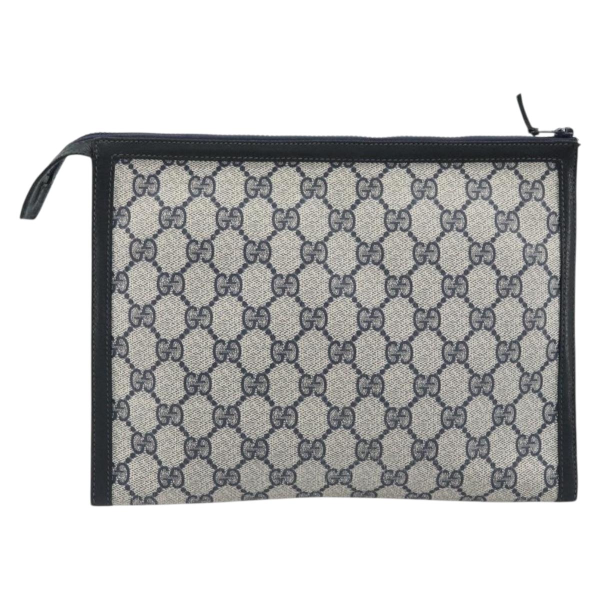 GUCCI GG Supreme Clutch Bag PVC Navy Auth BSZ101