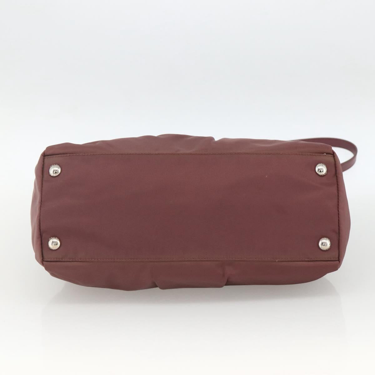 PRADA Hand Bag Nylon 2way Bordeaux Silver Auth BSZ102A