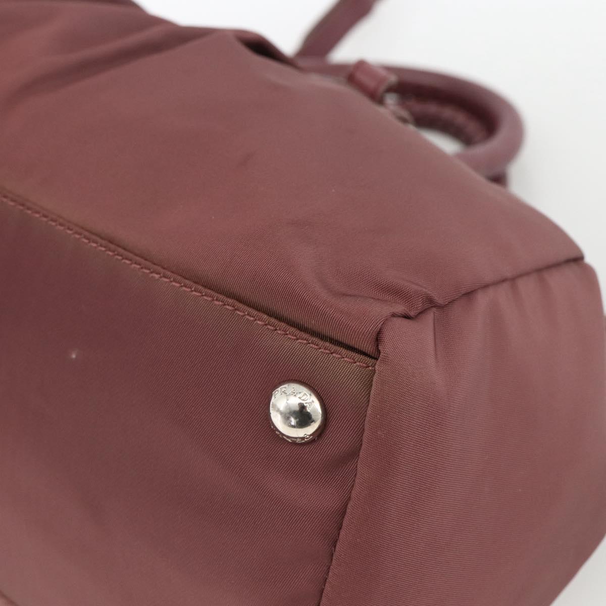 PRADA Hand Bag Nylon 2way Bordeaux Silver Auth BSZ102A