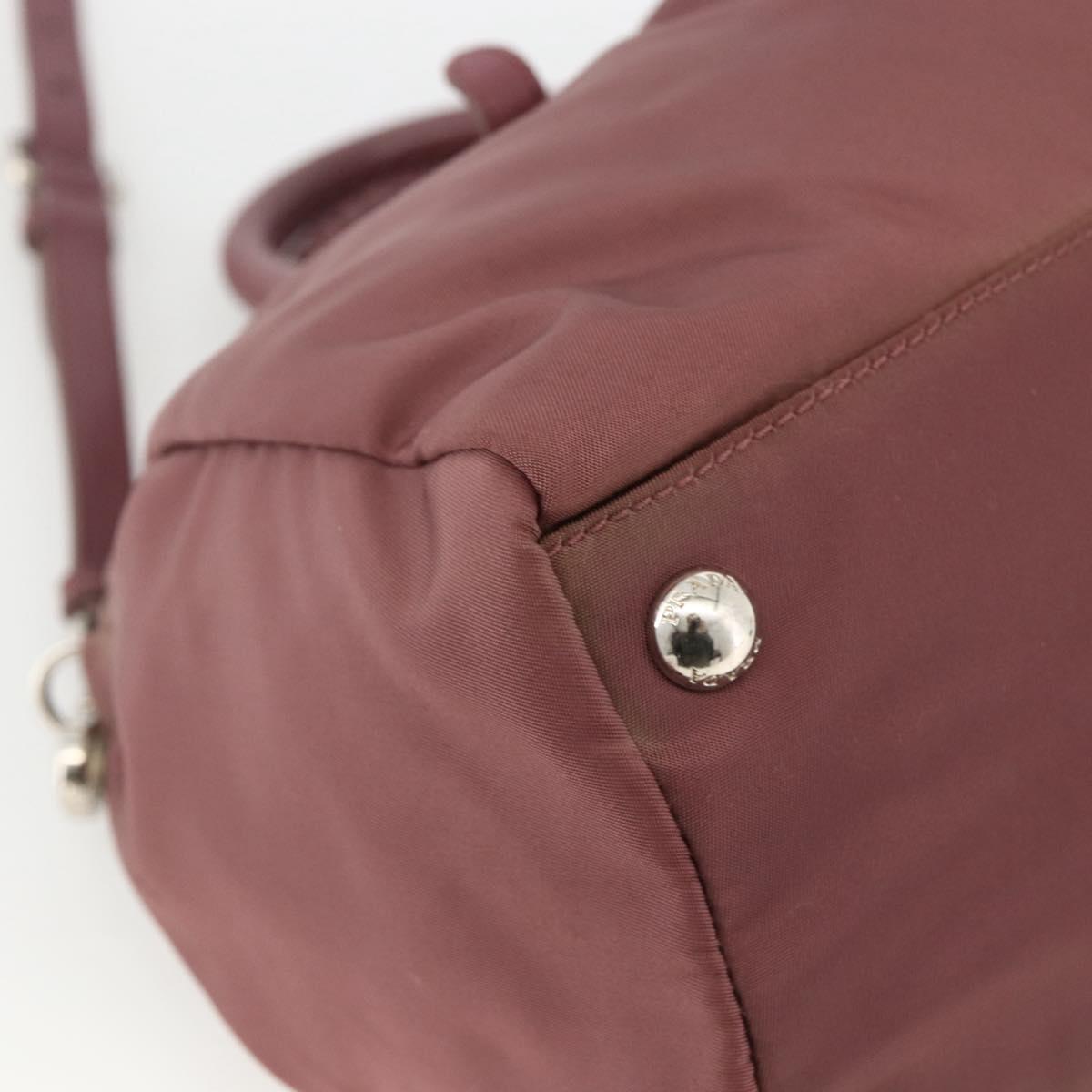 PRADA Hand Bag Nylon 2way Bordeaux Silver Auth BSZ102A