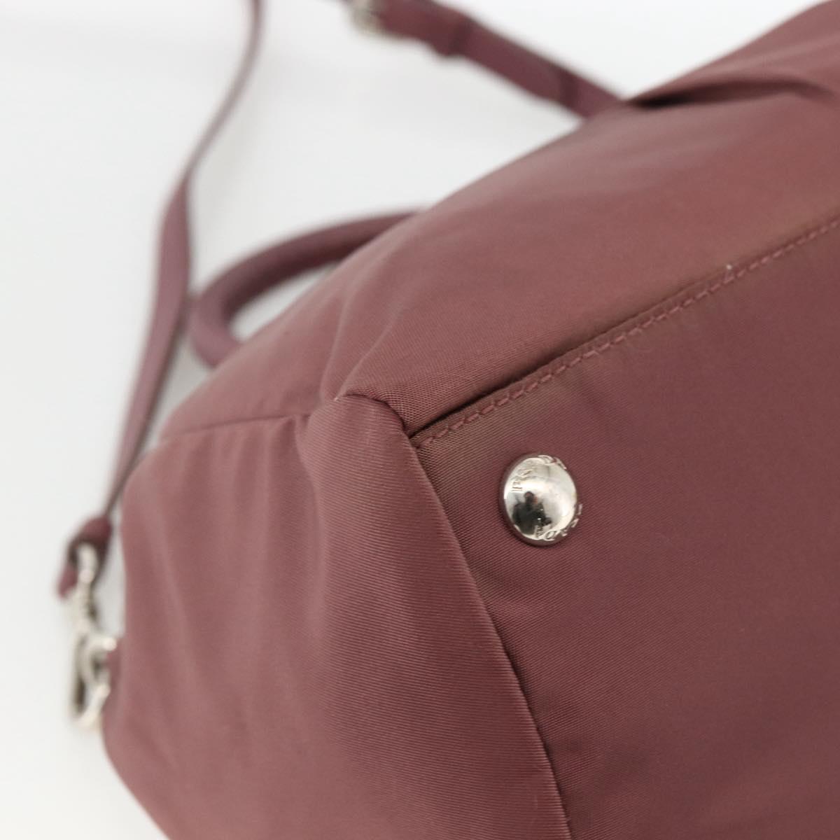 PRADA Hand Bag Nylon 2way Bordeaux Silver Auth BSZ102A